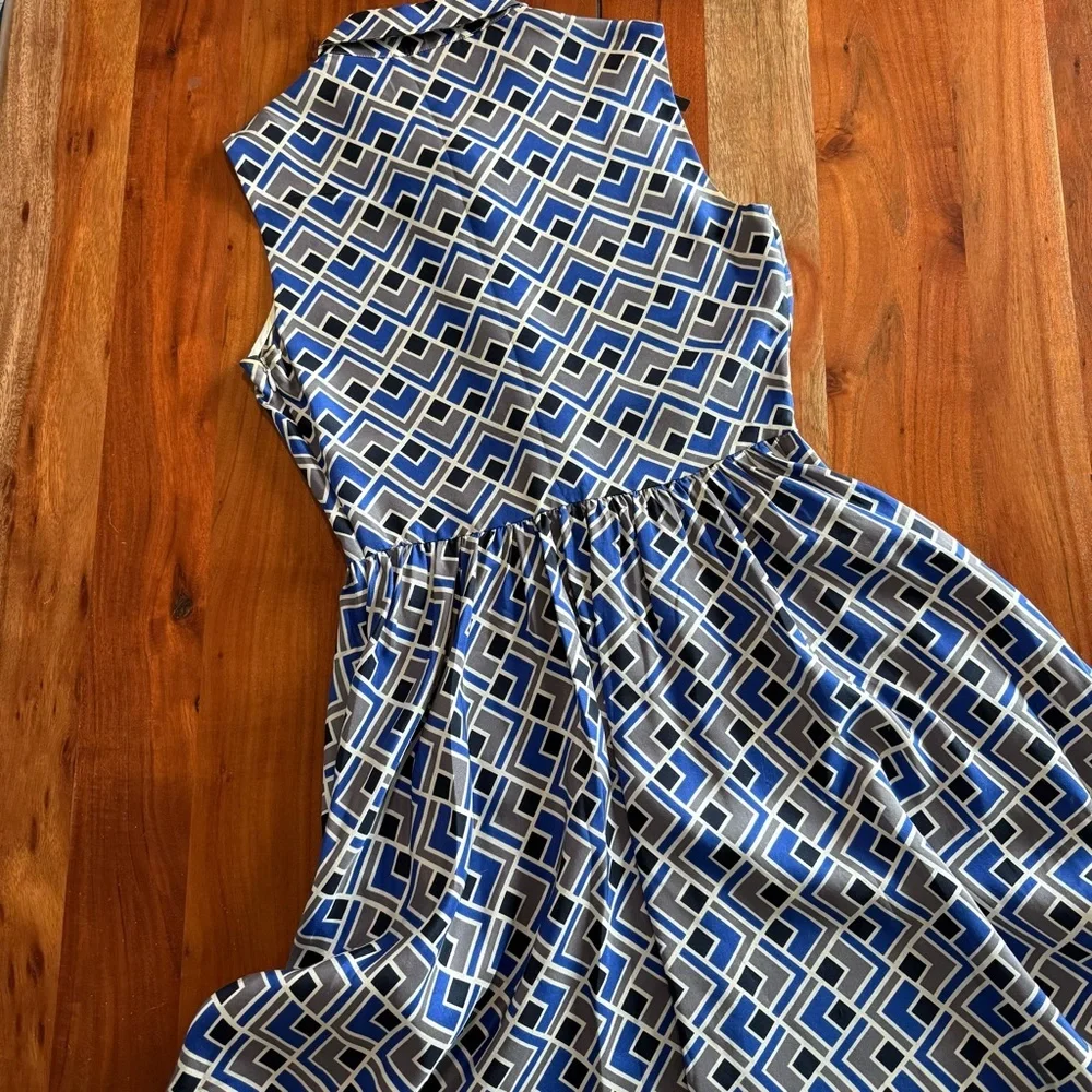 Kate Spade Lora Sleeveless Gray Blue Collared Silk Dress with Pockets
